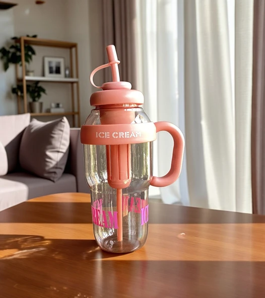 1300 ml Kulplu Suluk Matara Detox ve Soğuk İçecek Şişesi Pipetli Suluk Taşınabilir BPA içermez - 3