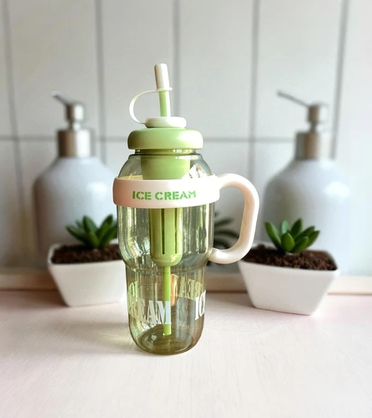 1300 ml Kulplu Suluk Matara Detox ve Soğuk İçecek Şişesi Pipetli Suluk Taşınabilir BPA içermez Yeşil - 2