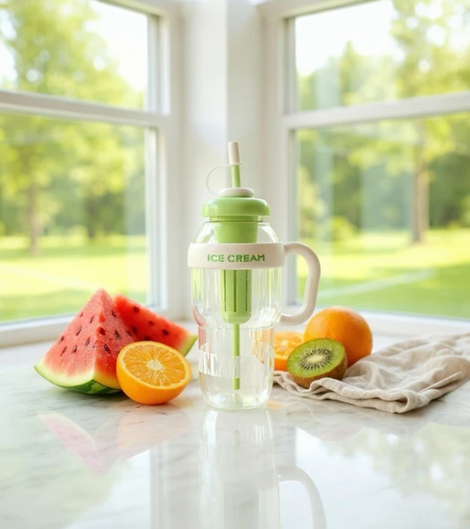 1300 ml Kulplu Suluk Matara Detox ve Soğuk İçecek Şişesi Pipetli Suluk Taşınabilir BPA içermez Yeşil - 3