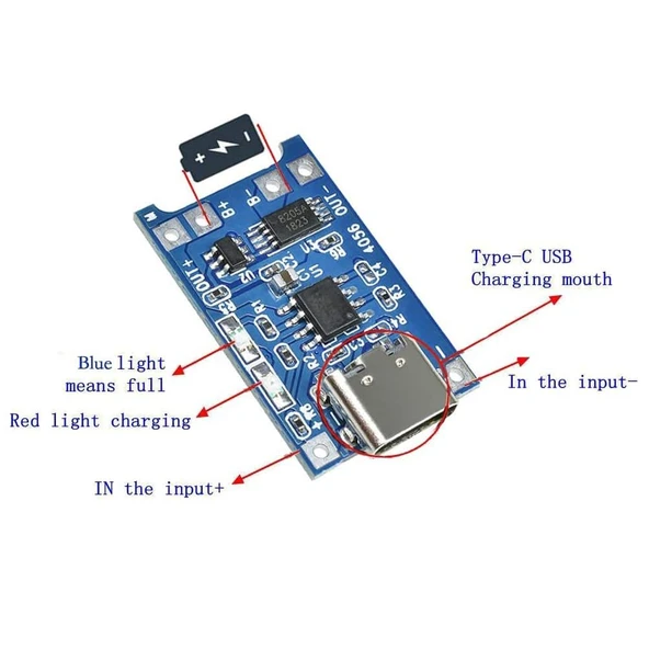 TP4056 1A Lityum Pil Şarj Modülü Type-C USB Şarj Korumalı - Resim 5