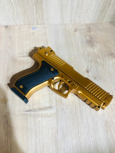 Gold  Renk Boncuklu Oyuncak Tabanca 1 Adet + 2 adet hedef 9 cm Siyah +  21 Paket Boncuk - 4