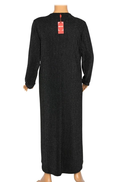 Hesna Kadın Berke Büyük Beden Sim Detaylı Boydan Siyah Elbise - 3