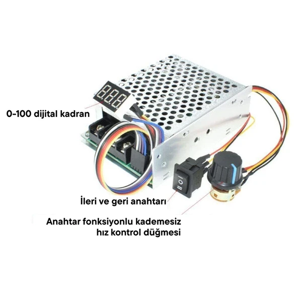Dijital Göstergeli Takometreli Çift Yönlü İleri Geri DC Motor Hız Regülatörü 40A 12V24V36 - 2