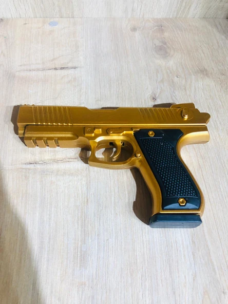 Gold  Renk Boncuklu Oyuncak Tabanca 1 Adet + 2 adet hedef 9 cm Siyah +  21 Paket Boncuk - 5