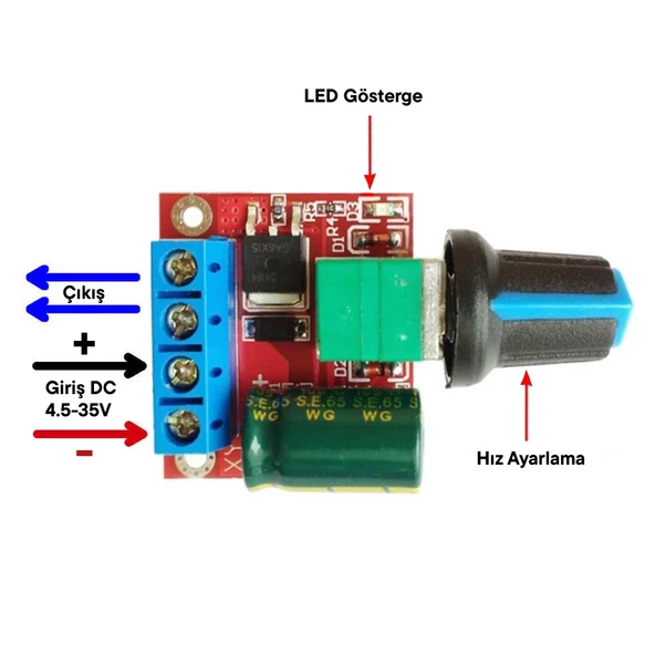PWM DC Motor Hız Ayarlayıcı 5V-35V Speed Regulator Switch 5A Switch Function LED Dimmer - Resim 3