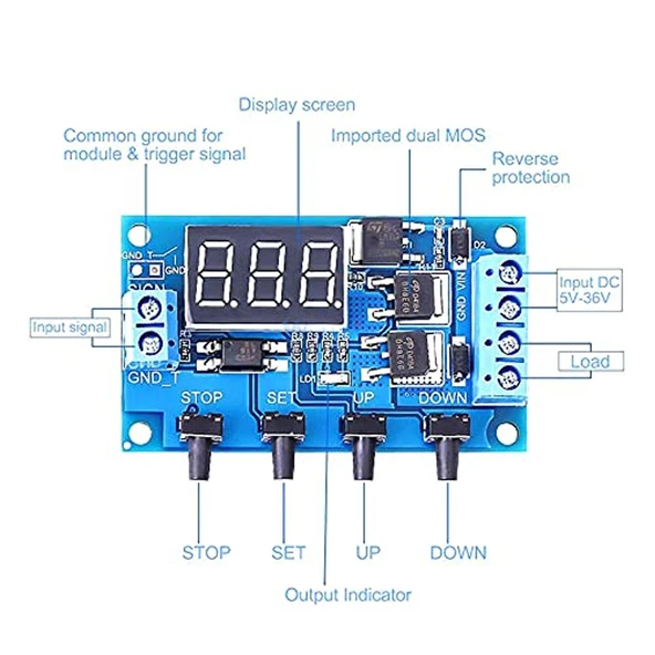 Dual MOS 12 24V Zaman Ayarlı Geciktirmeli LED Ekran Zaman Rölesi - 5