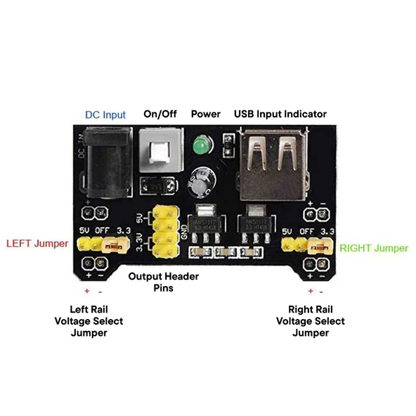MB-102 Breadboard Güç Kaynağı Modülü Dual 5V/3.3V Output DC Voltaj Regülatörü - Resim 5