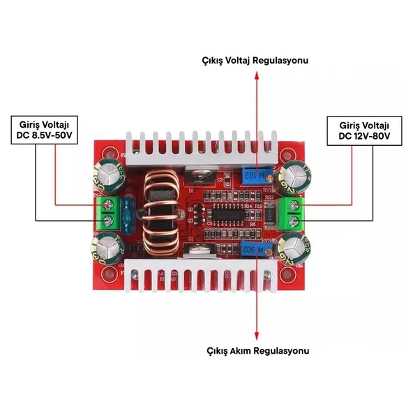 400W DC-DC Yüksek Güç Sabit Akım Voltaj Boost LED Sürücü Modül - 5