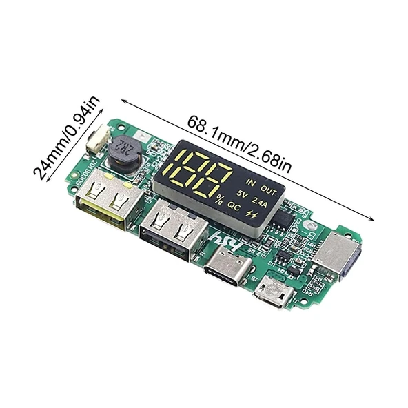 18650 Lityum Pil Şarj Modülü Dijital Göstergeli 5V2.4A 2A 1A Dual USB Çıkış - Resim 4