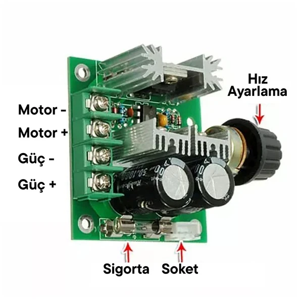12V-40V Kademesiz Motor Hız Regülatörü 12V-40V 10A - 5