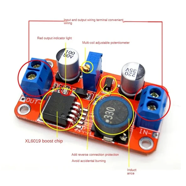XL6019DC-DC Ayarlanabilir Güç Arttırım Modülü 5A - Resim 5
