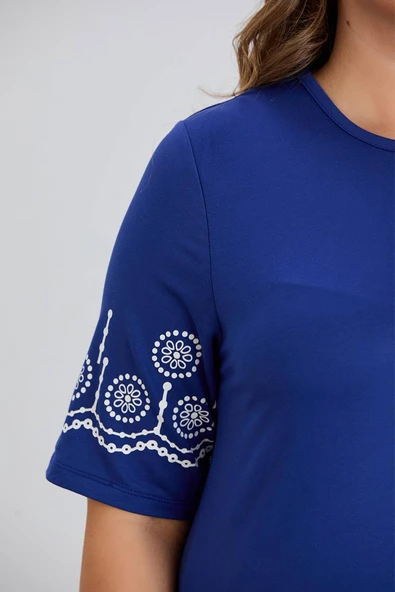 Wearon Kadın Aysar Kısa Kol Baskılı iki ip Boydan Mavi Elbise - 3