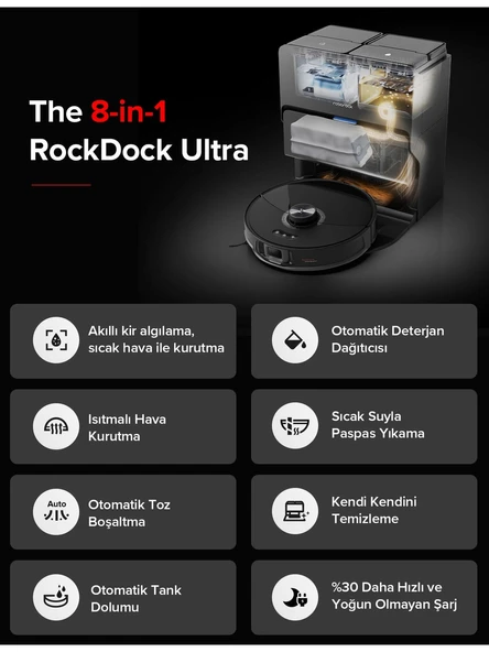 Roborock S8 MaxV Ultra Siyah Çöp İstasyonlu Akıllı Robot Süpürge - 5