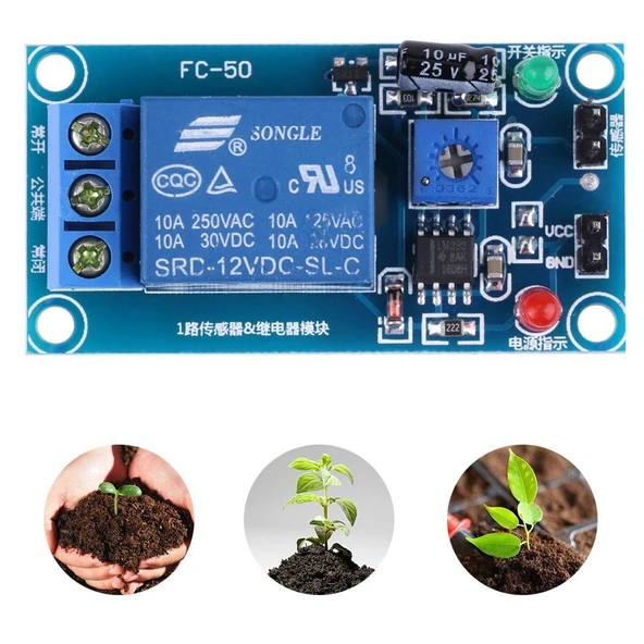 12V Toprak Nem Sensör Rölesi Ayarlı Nem Otomatil Sulama Ayar Kartı - Resim 3