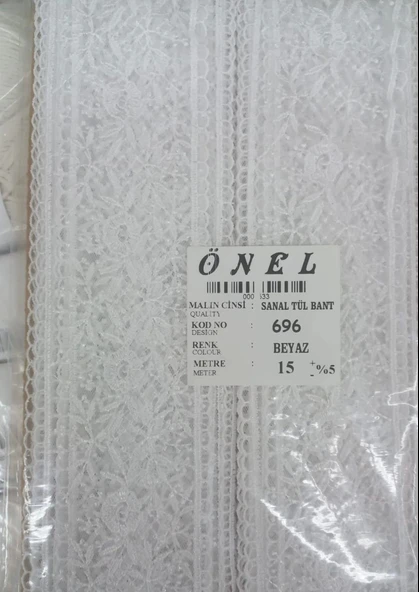 Dantel Polyester Sanal Tül Bant Beyaz 15 Metre En 6 cm ON-696-B ürün görseli 1