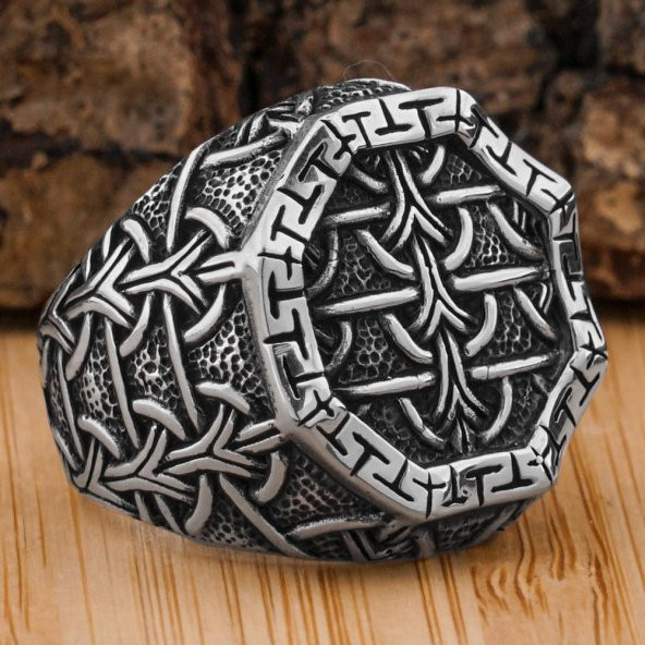 Desenli Zincir Tasarımlı 925 Ayar Gümüş Yüzük ürün görseli