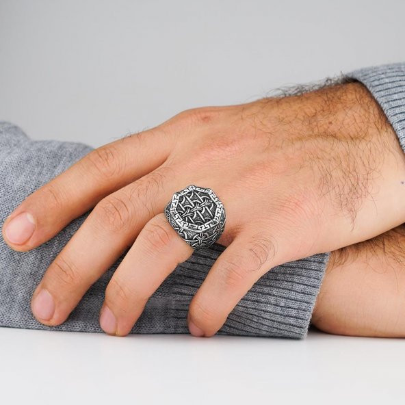 Desenli Zincir Tasarımlı 925 Ayar Gümüş Yüzük - Resim 2