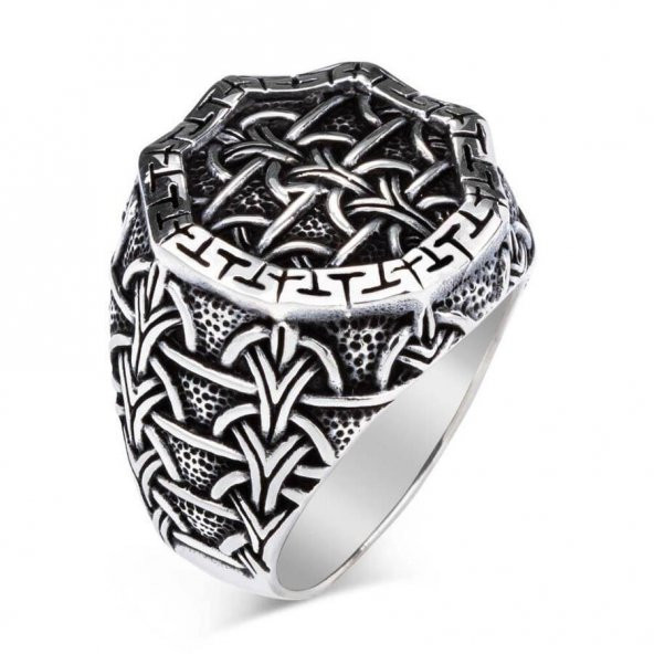 Desenli Zincir Tasarımlı 925 Ayar Gümüş Yüzük - Resim 4