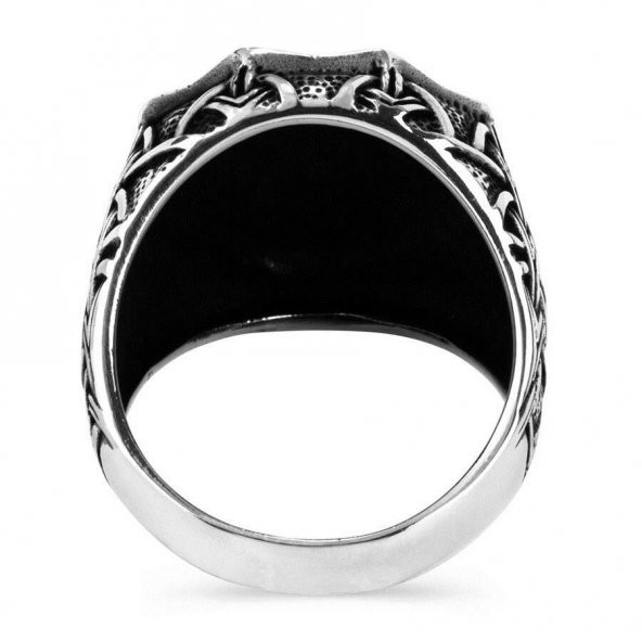 Desenli Zincir Tasarımlı 925 Ayar Gümüş Yüzük - Resim 5