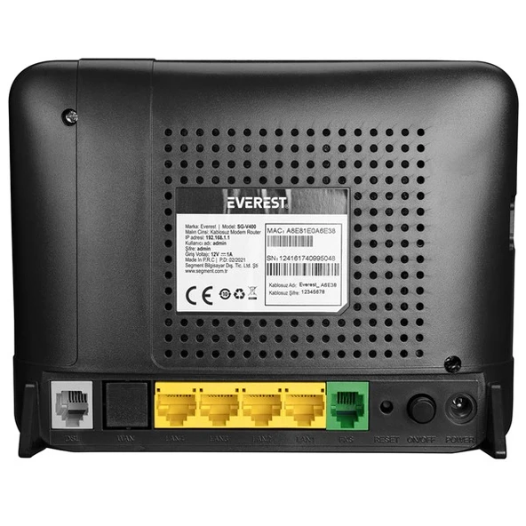 <![CDATA[Everest SG-V400 2.4GHz 300Mbps ADSL2+/VDSL2 2*5dBi Dahili Antenli VoIP Destekli Kablosuz Modem Router]]> - 4
