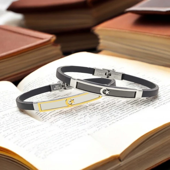 Ay Yıldız Türk Bayrağı Desenli Çelik Bileklik 3183SCB007 - Resim 2