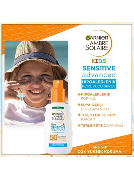 Garnier Ambre Solaire Sensitive Advanced Çocuk Hipoalerjenik Güneş Koruyucu Sprey SPF50+ 150ML - 4