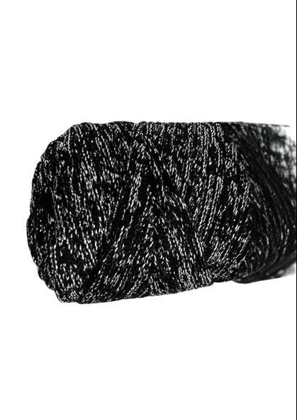 Makrome İpi 3mm Polyester Siyah Gümüş  Simli ürün görseli 1