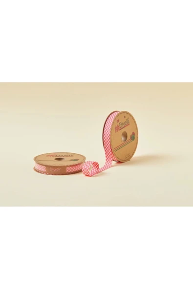 Biye Ekoseli Katlı E03 Kırmızı 2 cm 25 Metre %65 Koton %35 Polyester ürün görseli 1