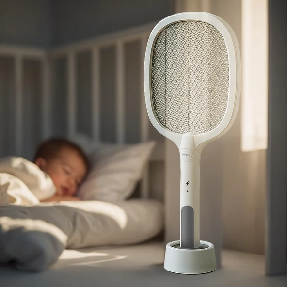 Patix Sivrisinek Öldürücü Raket ve Sivrisinek Lambası - Şarjlı - 3000V-500mAh-UV-Kısa Devre Korumalı - 3