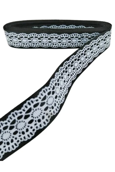 Tafta Dantel Görünümlü Kurdele Siyah 25 mm 1 Metre ürün görseli 1