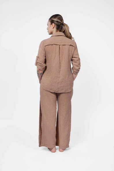 Ateiler Chaputs %100 Pamuk Müslin Elya Kahve Gömlek One-Size - 2