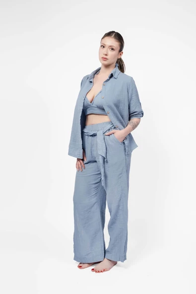 Ateiler Chaputs %100 Pamuk Müslin Elya Mavi Gömlek One-Size - 3