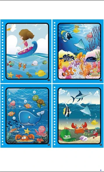 SUALTI OKYANUS Magic Book Eğitici İngilizce Sihirli Boyama Kitap Su Kalemi Water Painting Fun4u Mavi - 5