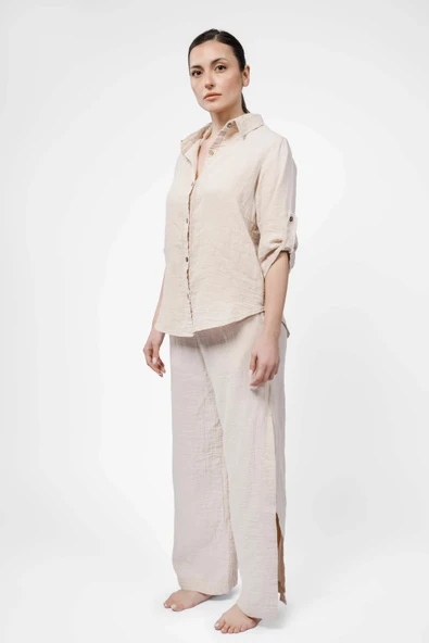 Ateiler Chaputs %100 Pamuk Müslin Elya Bej Gömlek One-Size - 3