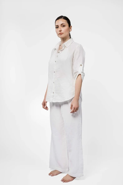 Ateiler Chaputs %100 Pamuk Müslin Elya Beyaz Gömlek One-Size - 4