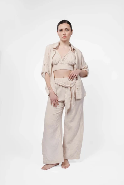 Ateiler Chaputs %100 Pamuk Müslin Elya Bej Gömlek One-Size - 4