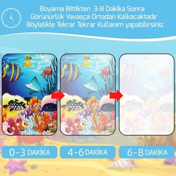 SUALTI OKYANUS Magic Book Eğitici İngilizce Sihirli Boyama Kitap Su Kalemi Water Painting Fun4u Mavi - 2