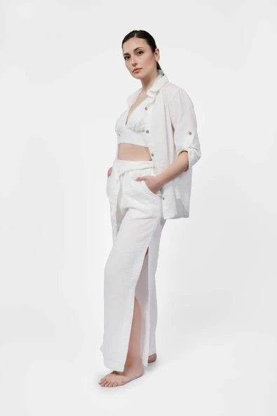 Ateiler Chaputs %100 Pamuk Müslin Elya Beyaz Gömlek One-Size - 3