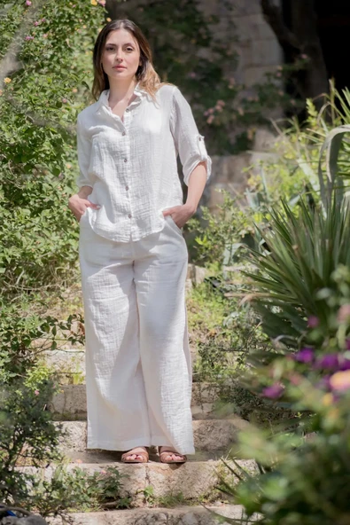 Ateiler Chaputs %100 Pamuk Müslin Elya Beyaz Gömlek One-Size