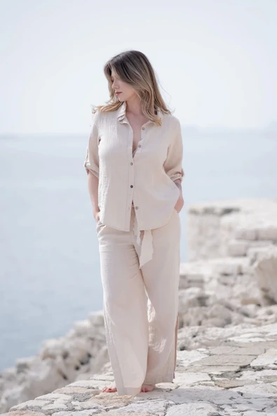 Ateiler Chaputs %100 Pamuk Müslin Elya Bej Gömlek One-Size