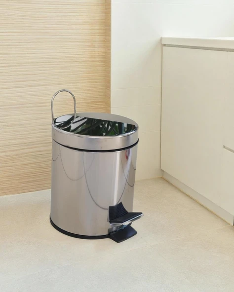 Asma Aparatlı Pedallı Krom Metal 3 Litrelik Çöp Kovası | Şık Hijyenik ve Kullanışlı Tasarım | Otel Buklet Serisi - Resim 8