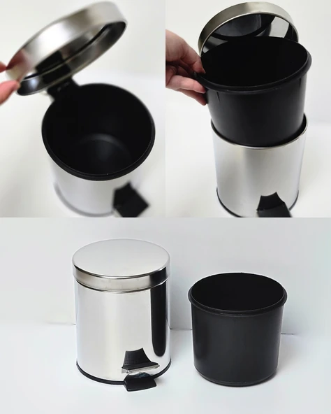 Asma Aparatlı Pedallı Krom Metal 3 Litrelik Çöp Kovası | Şık Hijyenik ve Kullanışlı Tasarım | Otel Buklet Serisi - Resim 7