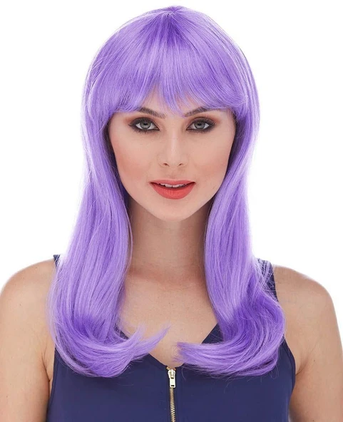 Mor Renk Uzun Düz Parti Peruğu ürün görseli