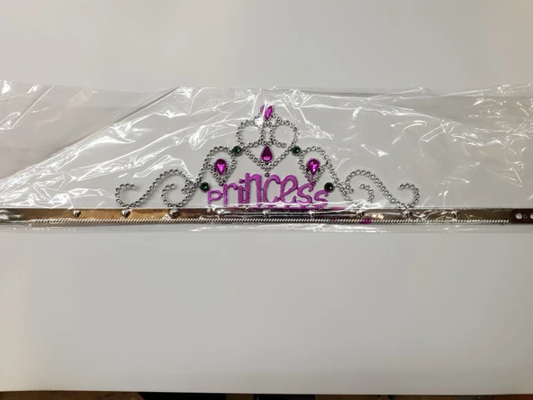 Gümüş Renk Prenses Yazılı Parti Tacı 60 cm - Resim 2