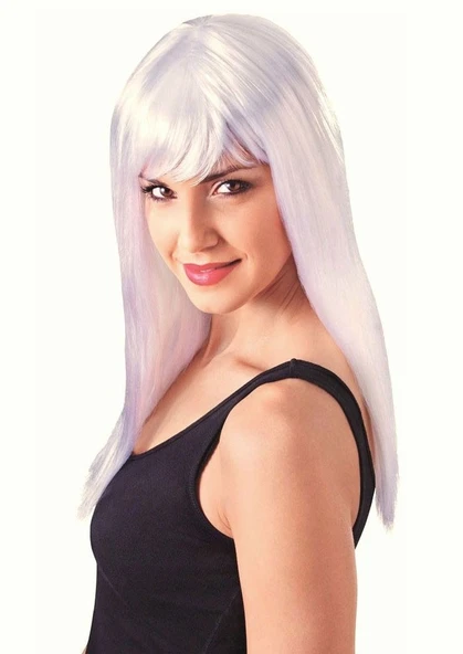 Beyaz Renk Uzun Düz Parti Peruğu ürün görseli