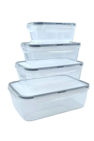 BUFFER® 4lü İç İçe Sızdırmaz Contalı Kilitli Kapaklı Plastik Erzak Saklama Kapları LC315 - Resim 5