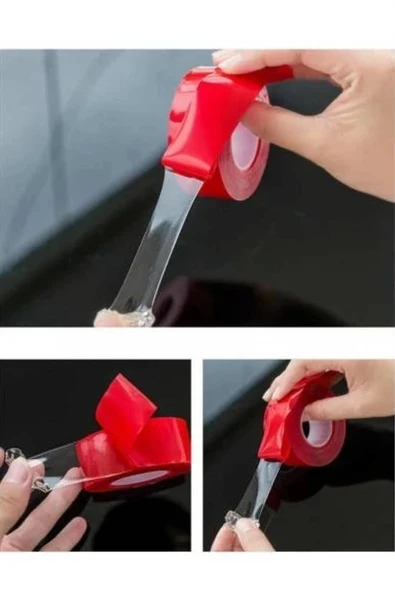 BUFFER® 2 Metre Güçlü Yapışkanlı Çift Taraflı Slikon Pratik Şeffaf Bant - Resim 7