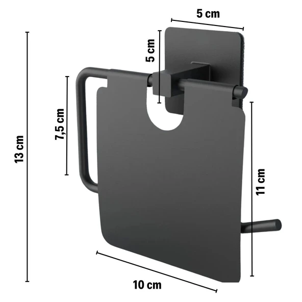 BUFFER® Kendiliğinden Yapışkanlı Siyah Paslanmaz Metal Kapaklı Tuvalet Kağıtlığı Aparatı - Resim 3