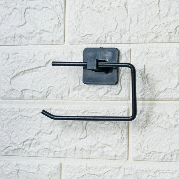 BUFFER® Kendiliğinden Yapışkanlı Siyah Paslanmaz Metal Kapaksız Tuvalet Kağıtlığı Aparatı - Resim 4