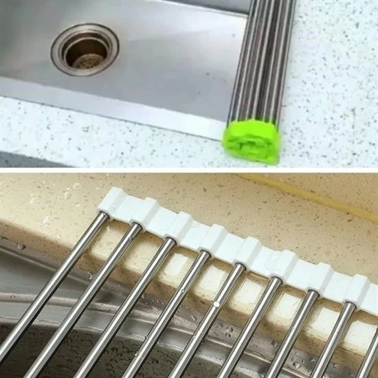 BUFFER® Evye Üstü Katlanır Nihale Paslanmaz Çelik Pratik Sebze Meyve Bulaşık Kurutma Süzgeci - Resim 3